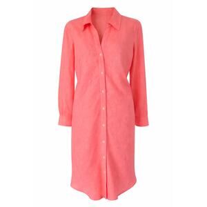 Hand-Dyed 100% Linen Shirt Dress Coral Pink Minimalist Midi Made in USA M